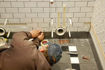 Restroom tile installation