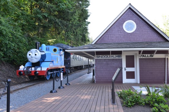 Thomas the Tank Engine arriving at Snoqualmie Falls